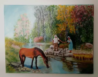 Um momento de ternura. Pintura em tela,50x60