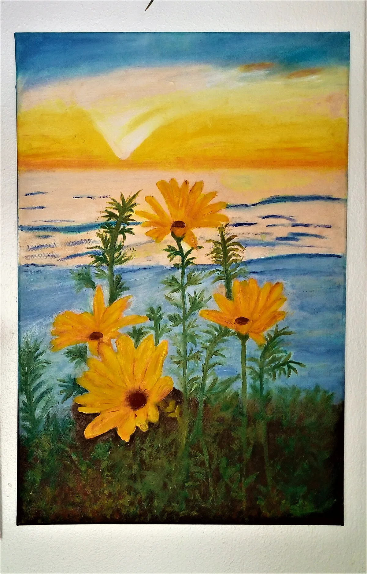 Pintura em tela a óleo. Girassóis